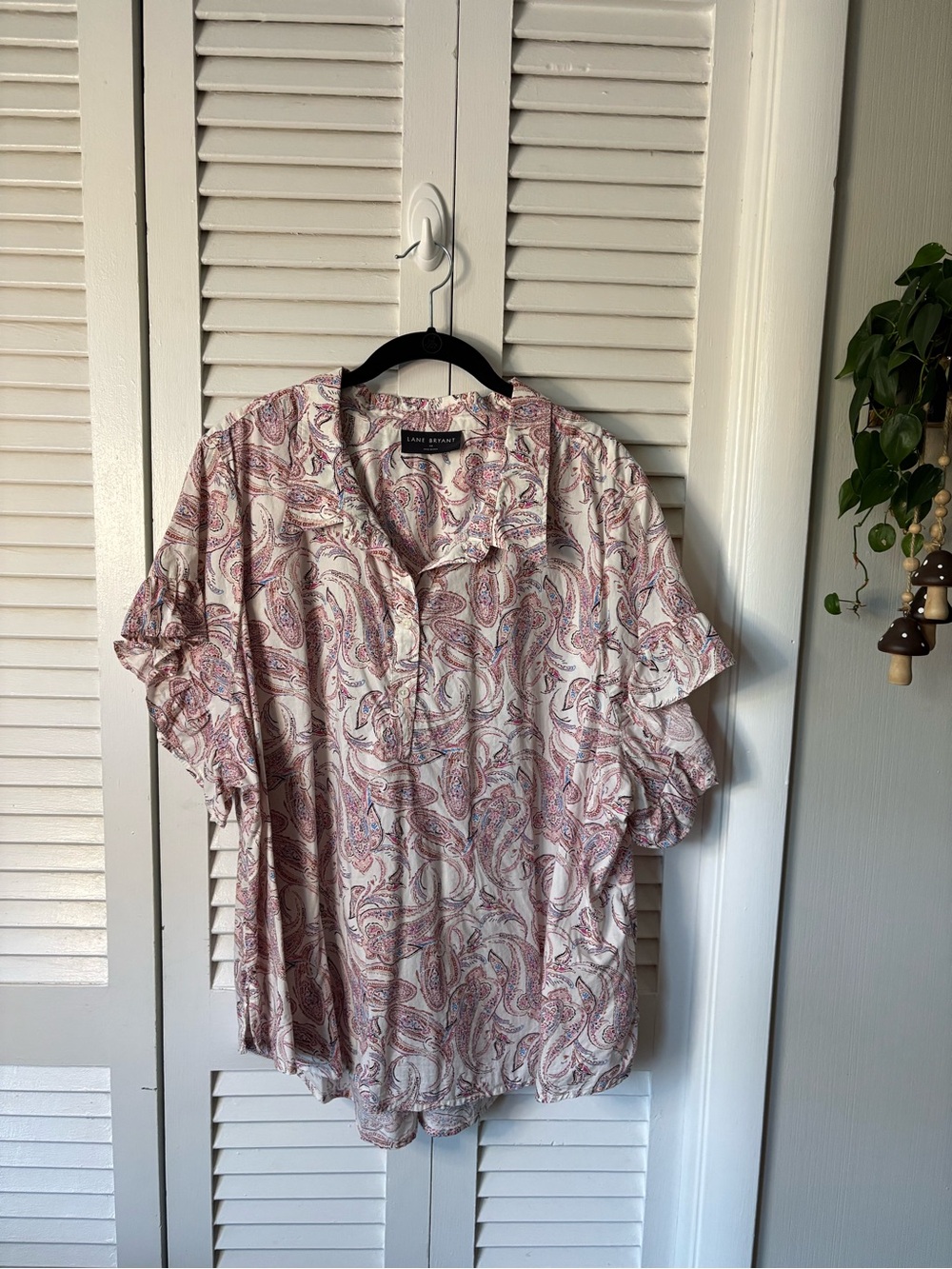 Lane Bryant -  Pink and Cream Paisley Short-Sleeve Button Blouse